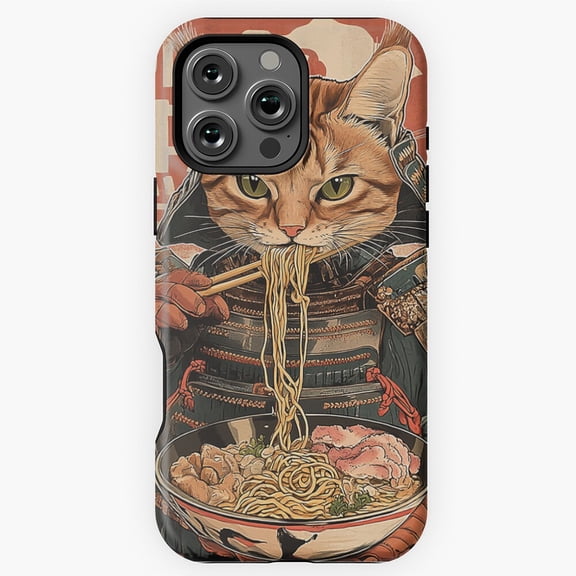 Cat Samurai Enjoying Noodles Ramen Phone Case for iPhone 16 15 14 13 12 11 Pro Max M5909113