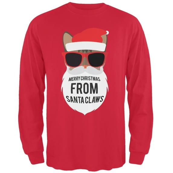 Cat Santa Ugly Christmas Sweater Red Long Sleeve T-Shirt