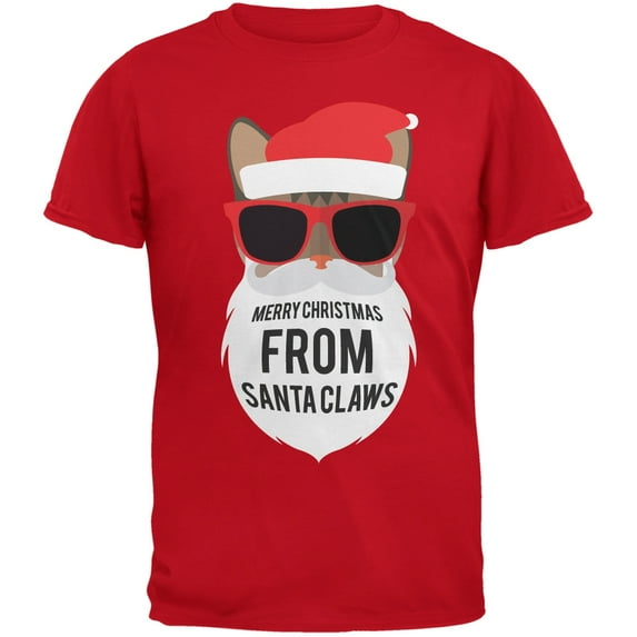 Cat Santa Ugly Christmas Sweater Youth Red T-Shirt - Medium(10/12)