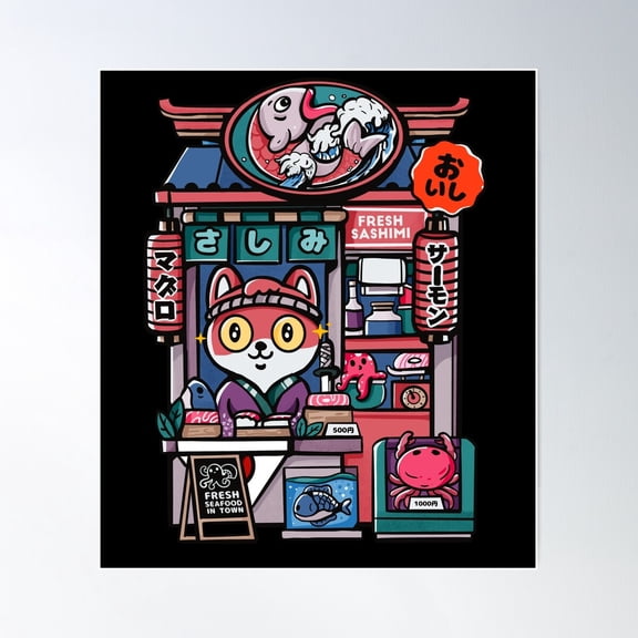 Cat Sashimi Stall Poster Wall Art, Modern Wall Decor For Living Room Bedroom, 8x12 UNFRAMED