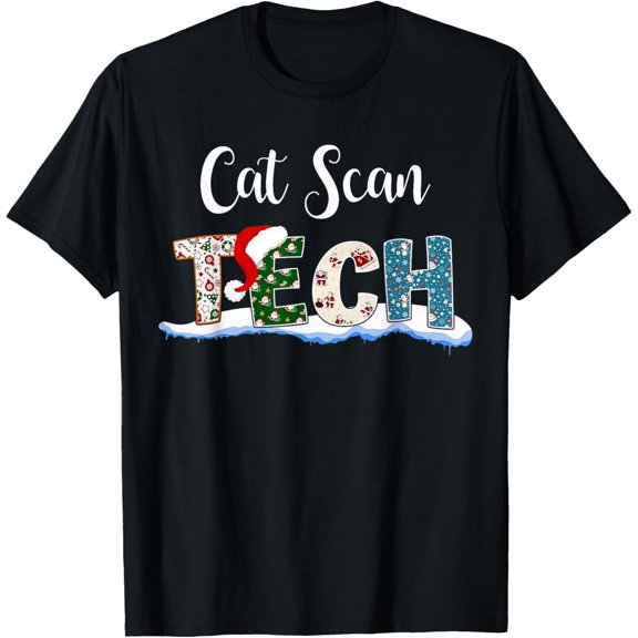 Cat Scan Tech Santa Hat Christmas Radiology Technologist T-ShirtMen and women, Black T-shirt, size: Extra large