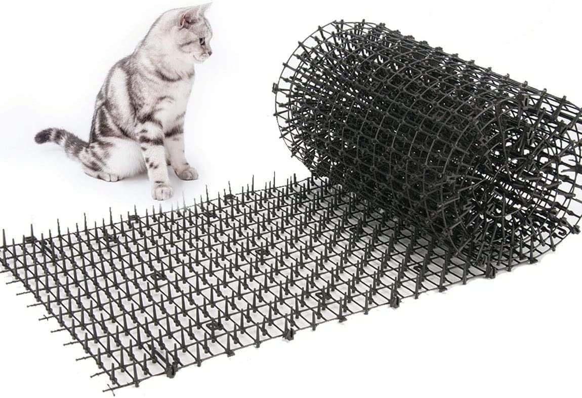 Tapix Cat Scat Mat Clear (8 ft) with 6 Staples, Anti-cat Network with Spikes Digging Stopper - Cat Deterrent Mat for Indoor and