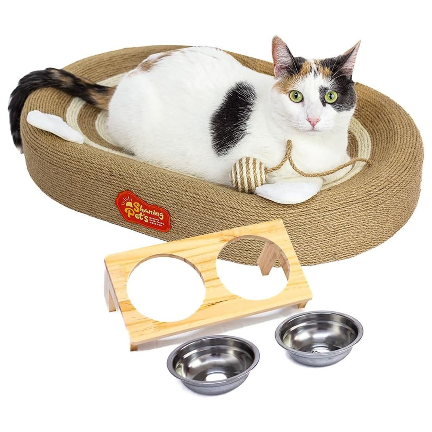 Cat Scratch Bed with Double Bowl, Happy Luna Scratch Lounge for Indoor