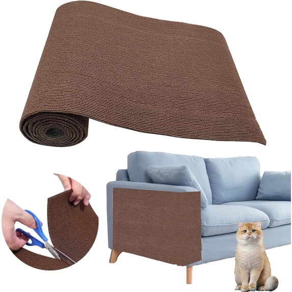 Cat Scratch Couch Furniture Protector, Self-Adhesive Cat Scratch Pad Deterrent for Furniture, DIY Climbing Cat Scratcher Couch Protector from Cat Claws Scratching for Indoor(L,Brown)