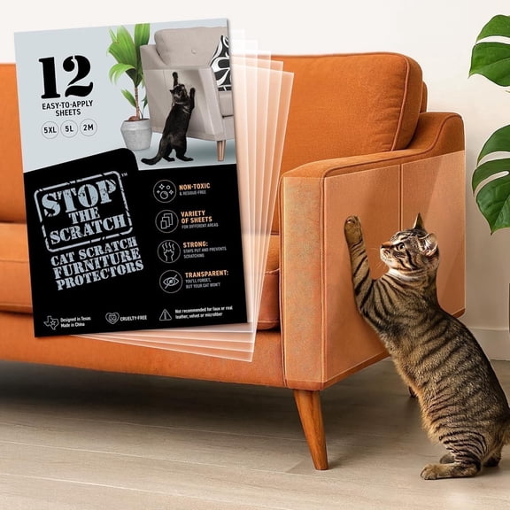 EBPP Cat Scratch Furniture Protector Tape, Pro Strength Transparent Anti-Scratch Sheets, 12-Pack.