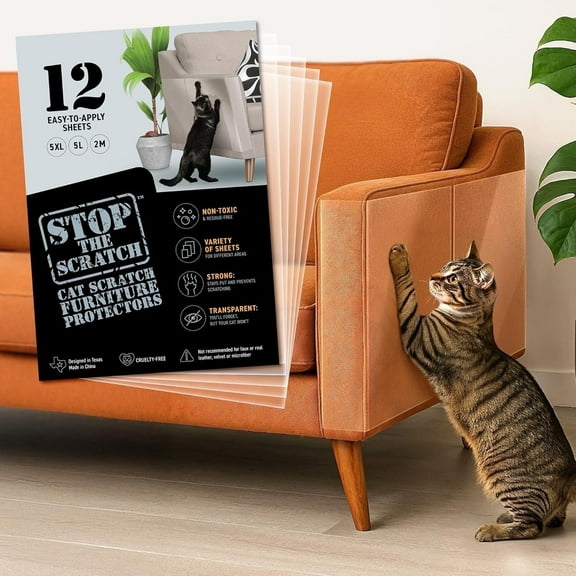 EBPP Pro Strength Cat Scratch Furniture Protector Tape, Transparent Anti Scratch Sheets, 12-Pack