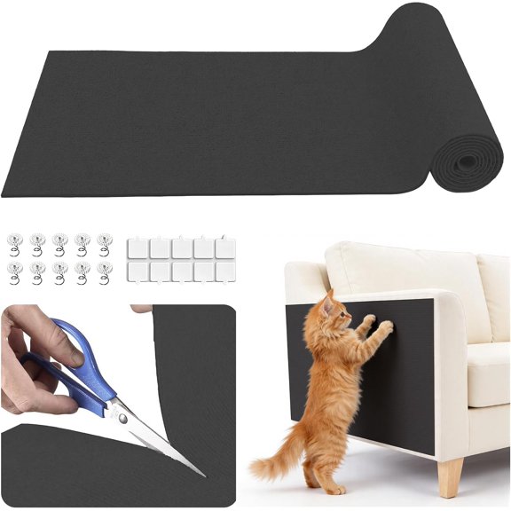 Cat Scratch Furniture Protector, 23.6"x11.8" Trimmable Self-Adhesive Cat Scratching Mat, Corner Couch Protector from Cat Claws, DIY Anti-Scratch Pad Rug for Sofa, Wall, Floor & Door, Black