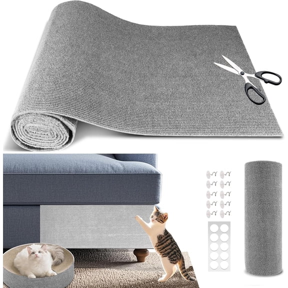 Cat Scratch Furniture Protector, 39.4"x15.8" Self Adhesive Cat Scratch Mat Pad,Cut to Fit DIY Replacement Carpet for Tree,Wall,Bed,Door, Couch Protector (Light Grey)