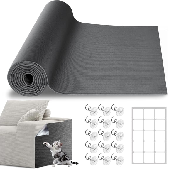 Cat Scratch Furniture Protector, 78.7"x15.8" Scratching Mat, Trimmable Self-Adhesive Cats Claws Pads, DIY Carpet Mat Replacement for Tree, Wall Shelves, Dark Grey