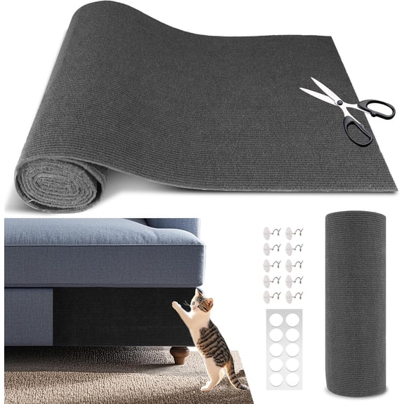 Cat Scratch Furniture Protector, 78.7"x15.8" Self Adhesive Cat Scratch Mat Pad,Cut to Fit DIY Replacement Carpet for Tree,Wall,Bed,Door, Couch Protector (Dark Grey)
