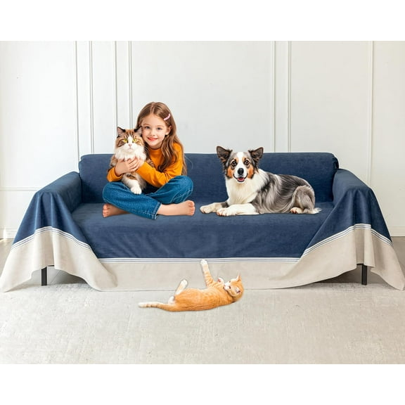 Cat Scratch Furniture Protector - Anti-Slip, Waterproof Sofa Cover to Keep Cats Off, Pet-Friendly Couch Protectors for 3 Cushion Couch, Anti-Scratch Couch Cover for Pets and Kids 134"X91"Navy Blue
