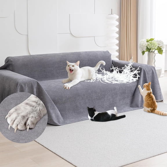 Cat Scratch Furniture Protector - Anti-Slip, Waterproof Sofa Cover to Keep Cats Off, Pet-Friendly Couch Protectors for 3 Cushion Couch, Gray Anti-Scratch Couch Cover for Pets and Kids 118"X71"