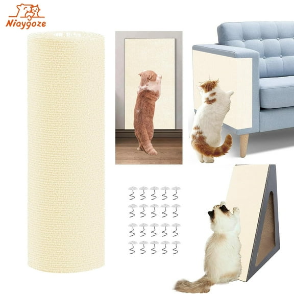 Cat Scratch Furniture Protector with Nails,40x15.8In Trimmable Adhesive Cat Scratch Pad Deterrent for Couch Furniture Protector ,Wall Protector,Covering Cat Tower,Off White