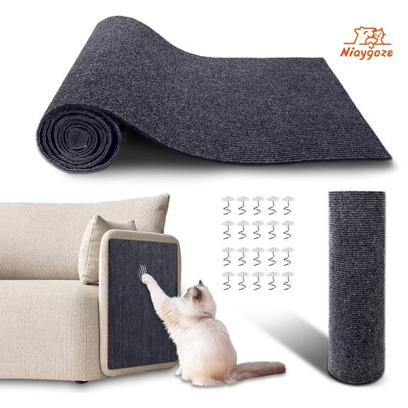 Cat Scratch Furniture Protector with Nails,40x15.8In Trimmable Adhesive Cat Scratch Pad Deterrent for Couch Furniture Protector ,Wall Protector,Covering Cat Tower,Dark Gray