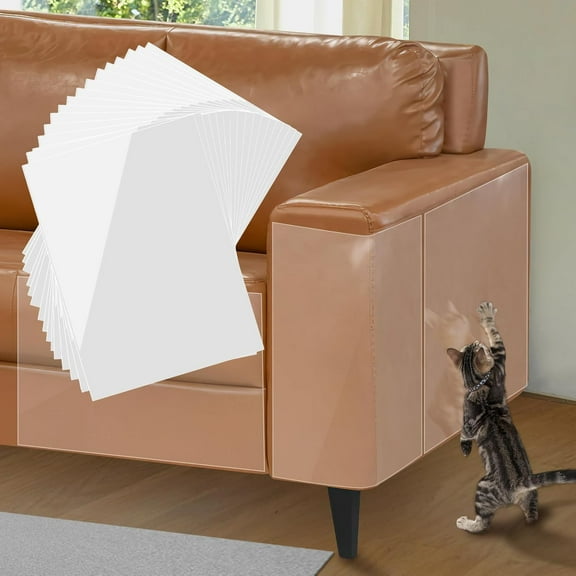 Cat Scratch Furniture Protector - Specially Designed for Leather Furniture, Easy to Remove Anti-Scratch Couch Protector from Cat Claws, No Pins, 16 Pack