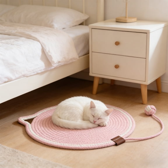 Cat Scratch Mat, Cat Scratching Mat, Cat Scratcher Mat, Rope Woven Scratch Resistive Pad With Toy Ball For Pet Sleeping