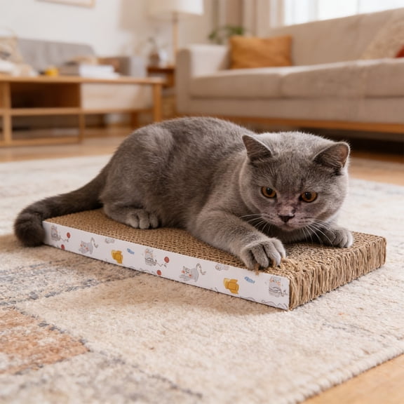 Cat Scratch Pad - 15.7x7.8in Durable Corrugate Scratching, Furniture Protection, Cat Scratcher Lounge Couch Bed for Indoor Cats