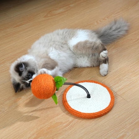 Cat Scratch Pad Playing Exercise Cat Spring Toy Cat Scratcher Toy with Ball Orange