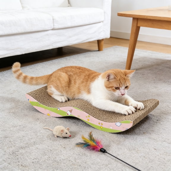 Cat Scratch Pad Waved Cardboard, Cat Scratching Board, Reversible Large Wide Corrugated Scratching Board for Small Medium Size Cats, Kittens, Protects Furniture & Couch (1PC, B)
