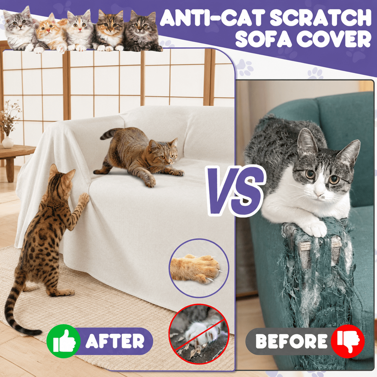 Cat Scratch Proofniture Protector Waterproof Sofa Cover 134