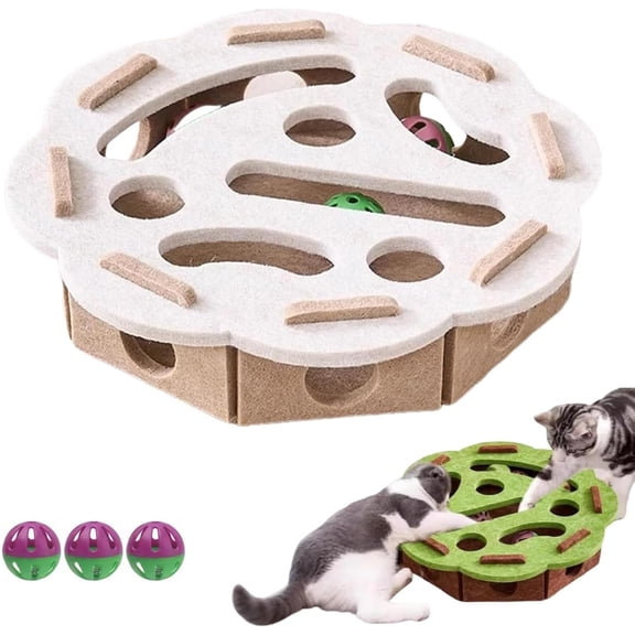 Cat Scratch Puzzle Enrichment Box, 3 in 1 Cat Nail File Enrichment Box, Puzzle Felt Maze Boxes Cats Toys, with 3 Bells, for Indoor Mental Stimulation, Scratching and Hunting Fun (WhiteA)