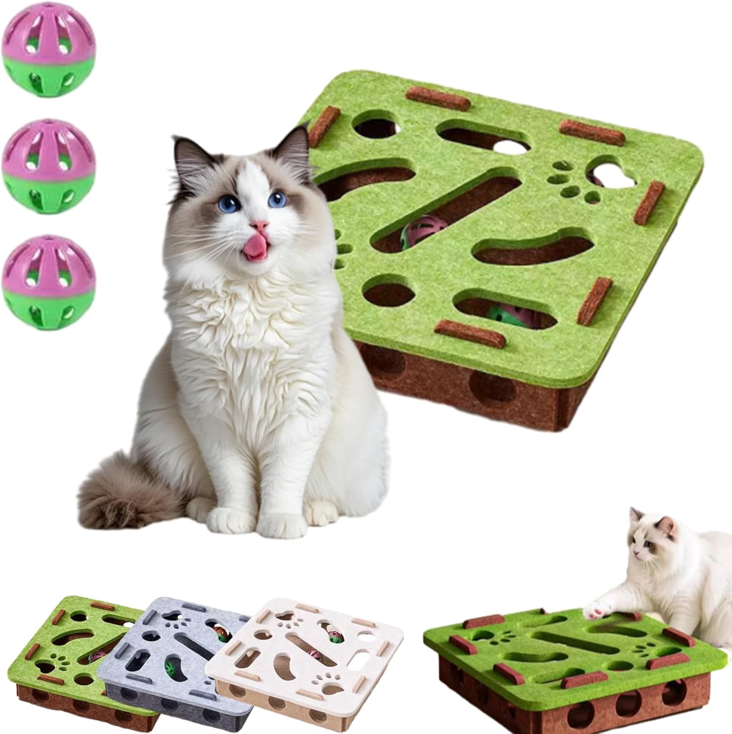 Cat Scratch Puzzle Enrichment Box with 3 Bell Balls, 2026 Interactive ... - Cat Toys That Stimulate Scratching
