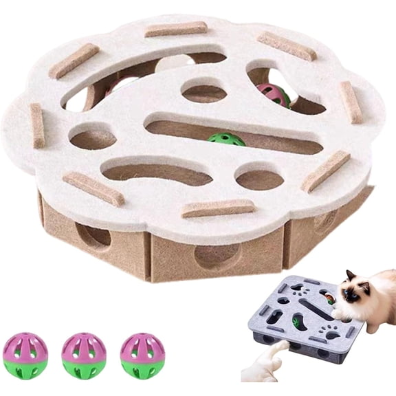 Cat Scratch Puzzle Enrichment Box, Cat Nail File Enrichment Box, Cats Nail File Scratcher, with Bell for Indoor Cats Scratching and Hunting Mental Felt Maze Box(White,Flower-Shaped)