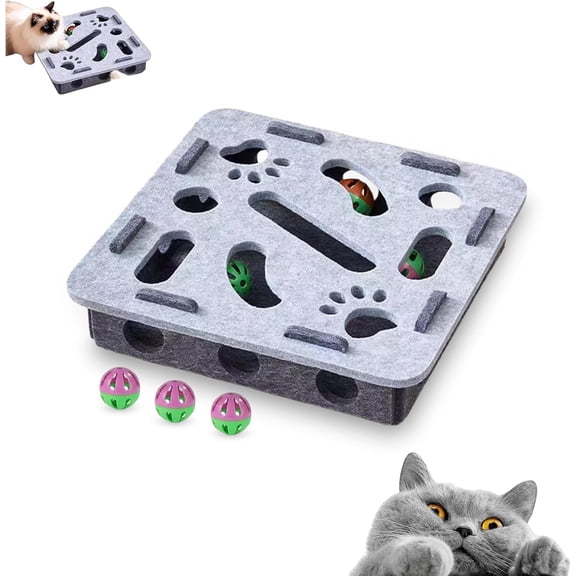 Cat Scratch Puzzle Enrichment Box, Cat Nail File Enrichment Box, Felt Cats Toy Maze Boxes, Interactive Puzzle Toy for Indoor Cats and Kittens Self Play Exercise & Hunting (Gray,Square)