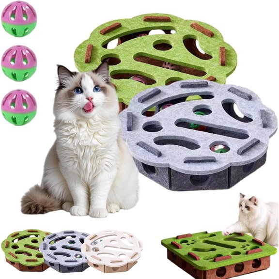 Cat Scratch Puzzle Enrichment Box, Cat Nail File Enrichment Box, Interactive Nail File Scratch with 3 Balls, Toys for Indoor Cats Scratching and Hunting, Stimulate Kittern Energy (2Pcs-c)