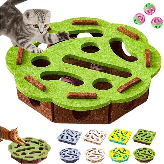 Cat Scratch Puzzle Enrichment Box, Cat Nail File Enrichment Box, Stress Free Alternative to Clippers and Grinders with Bell for Indoor Cats Scratching Hunting Mental