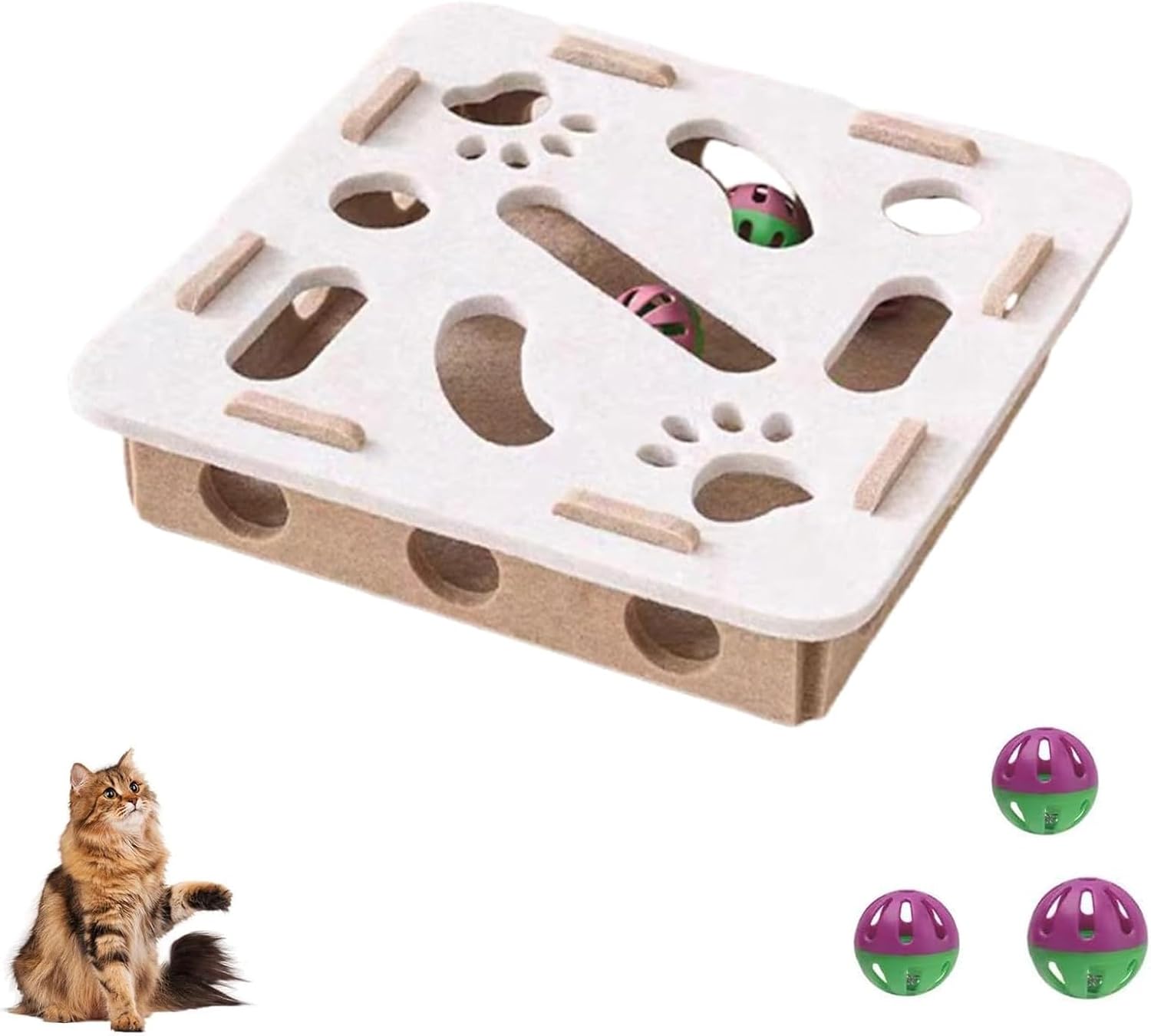 Image showcasing Cat Scratch Puzzle Enrichment Box, Felt Enrichment Toy with Bell ...