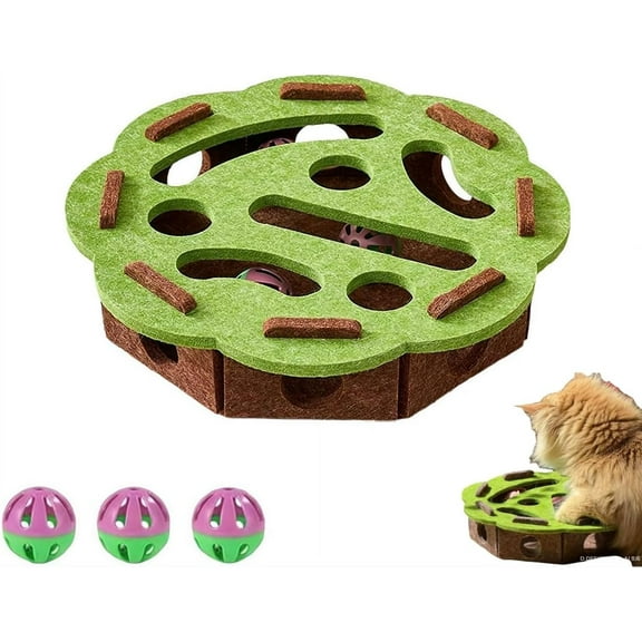 Cat Scratch Puzzle Enrichment Box, Interactive Cat Toy with 3 Bells, Kitten Nail File Enrichment Box, Cats Nail File Scratcher for Pet Cats Kitten Scratching and Hunting Play Fun Exercise
