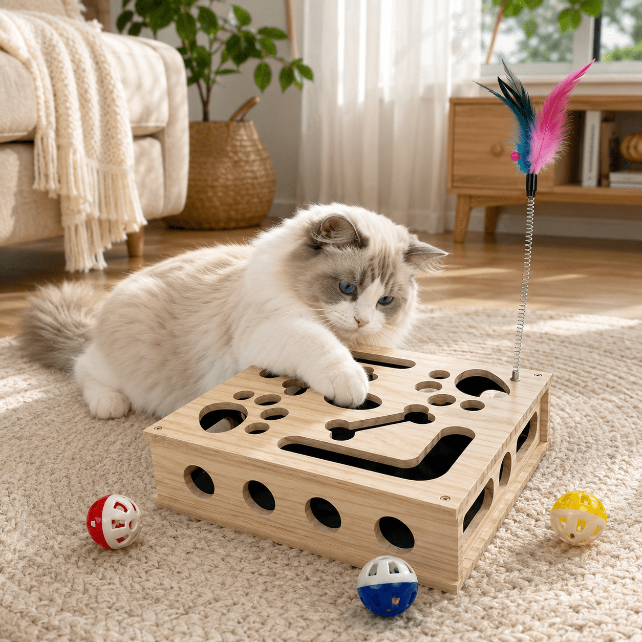 Cat Scratch Puzzle Enrichment Box, Interactive Cats Treat Toy Stress Free, Scratchers That Trim Nails, Cat Nail File Enrichment Box Sandpaper