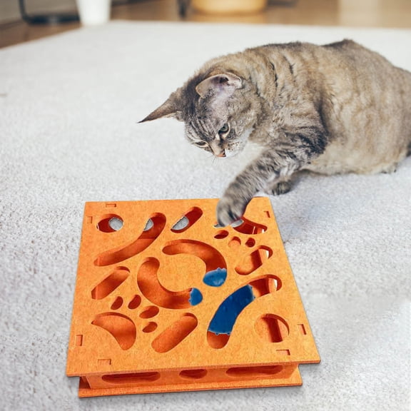 Cat Scratch Puzzle Enrichment Box, Puzzle Felt Maze Box Cat Toys for Indoor Cats Self Play, Interactive Nail File Scratch with 3 Bell Balls, Stimulate Kittern Energy and Instincts