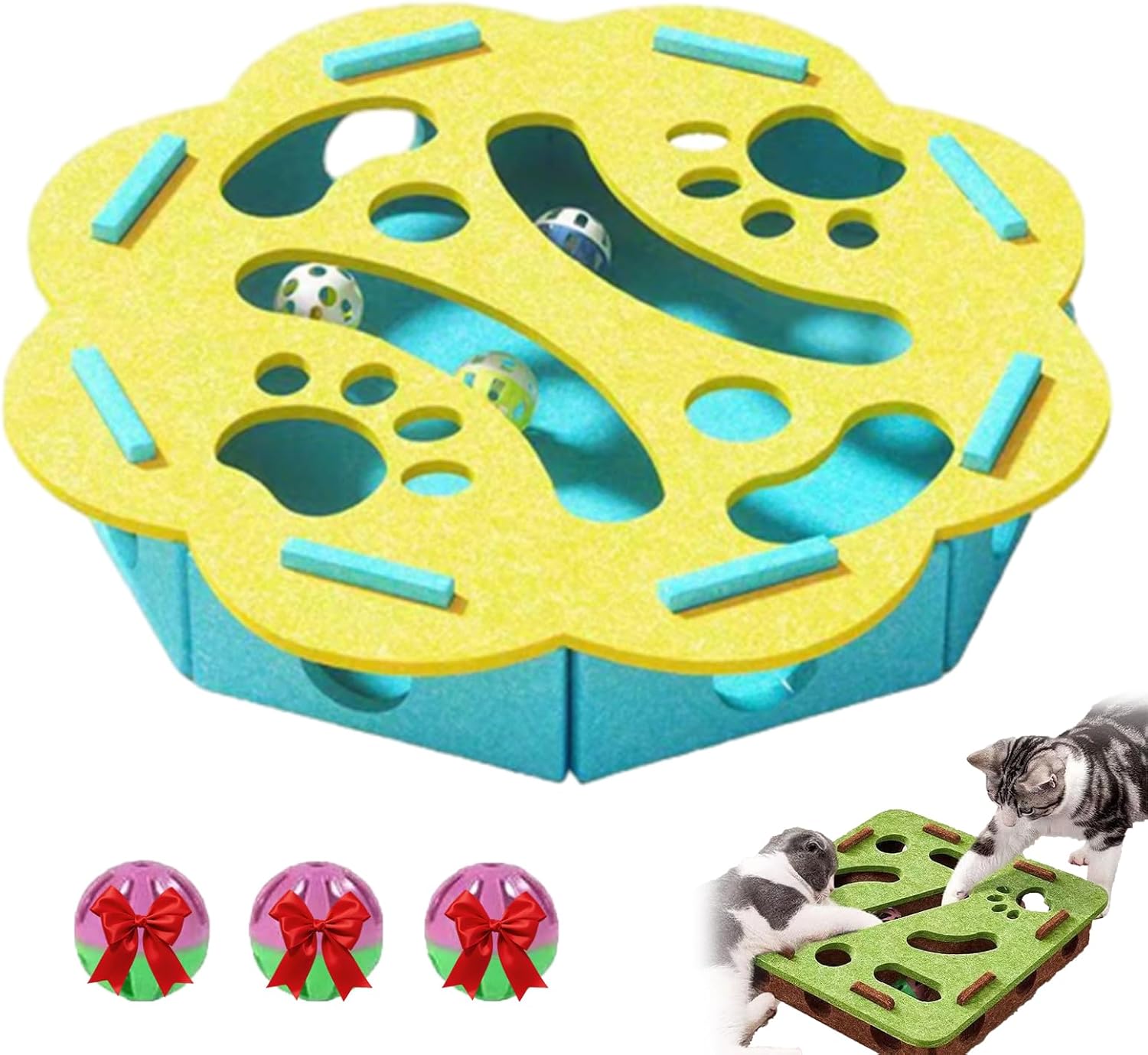 View of Cat Scratch Puzzle Enrichment Box, Puzzle Felt Maze Box Cat Toys for ...