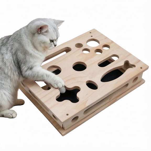 Cat Scratch Puzzle Box, Sandpaper Nail File, Wooden Cat Enrichment Toy for Indoor Cats, Interactive Maze Scratcher for Claw Care & Anxiety Relief