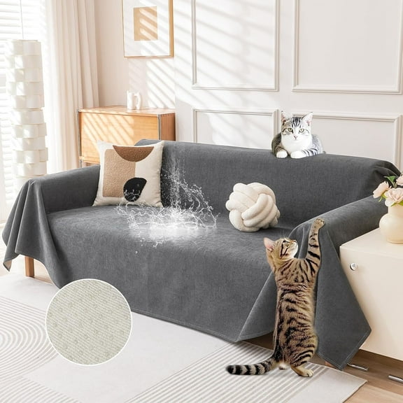 Warmstar Cat-Scratch Resistant Couch Cover, Waterproof Sofa Cover Washable, Pet Friendly Couch Protectors Anti Slip Thickened Sofa Slipcovers for Dogs Pets, 91" x 134",Dark Grey