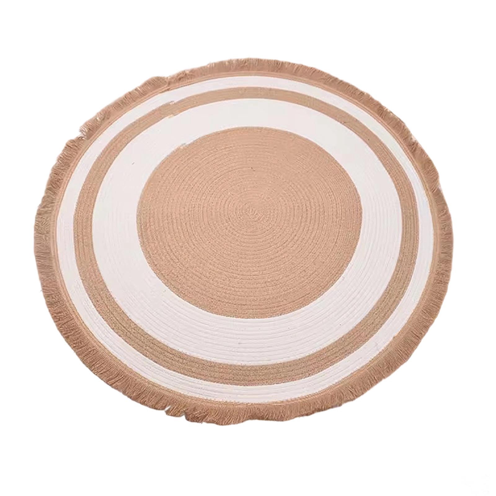 Braided Circular Rag Rug Cat Scratch Rug, Cotton Rope Braided Circle Mat with Tassels, Washable ...