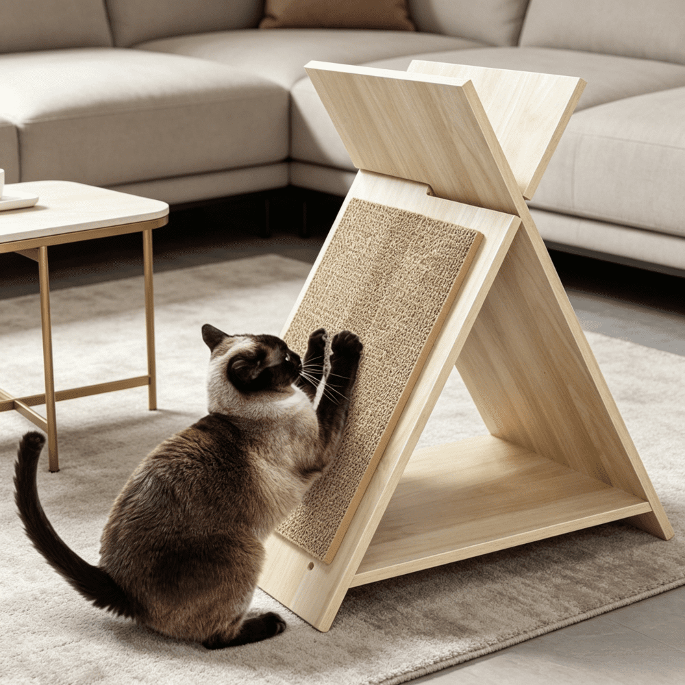 Cat Scratcher 21in Natural Wood Corrugated Cardboard Triangle Tunnel Lounge Multi Functional Indoor Pet Furniture Scratching Post Surface 10lbs X Design Engineered Frame Slot In Assembly Feline Home