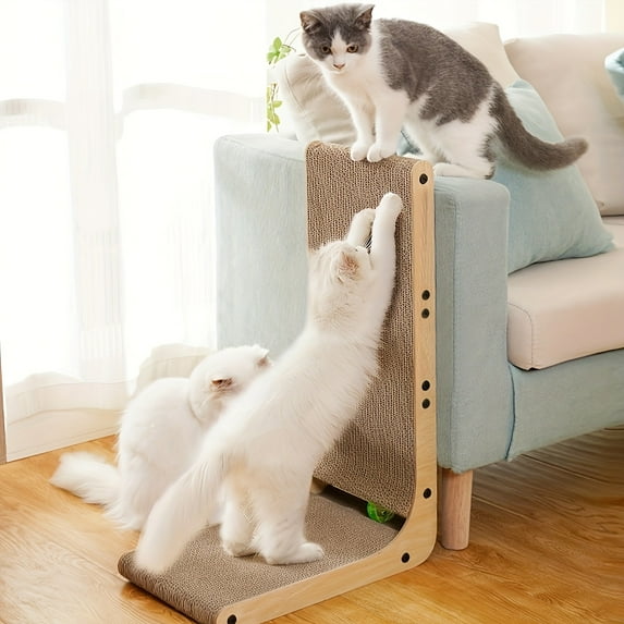 Cat Scratcher, 23.6 Inch L Shape Cat Scratch Pad Wall Mounted, Cat Scratching Cardboard with Ball Toy for Indoor Cats, Large Size
