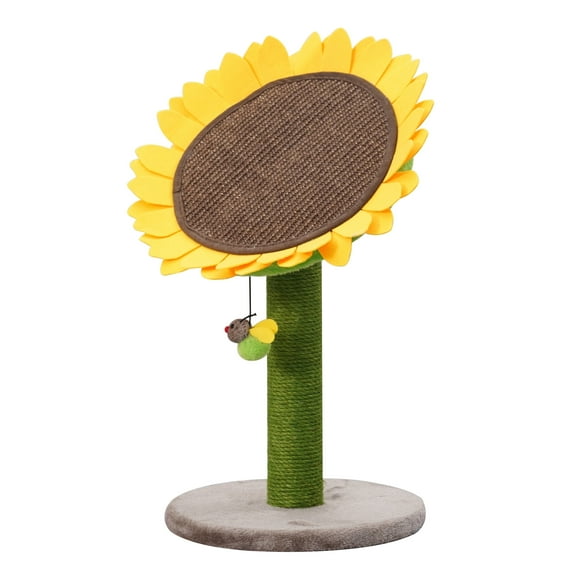 "Catry 24"" Sunflower Cat Sisal Scratching Post, Adjustable Flower Pad with Bee Toy, Plush Kitten Furniture"
