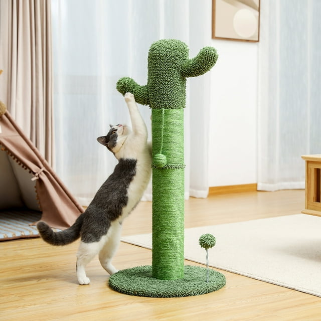 Cat Scratcher, 33.5“ Cat Tower with Full Wrapped Natural Sisal Ropes