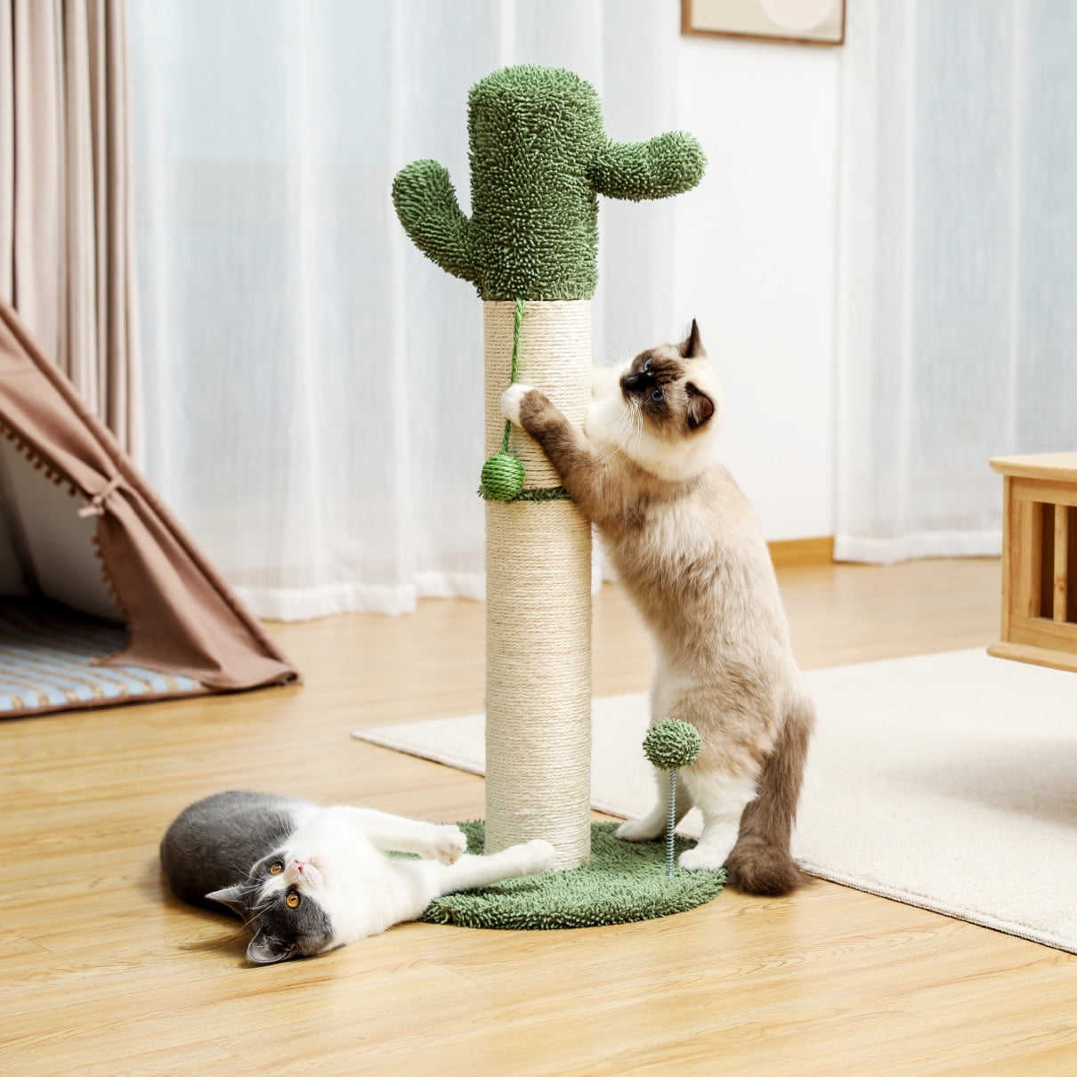 Cat Scratcher, 33.5“ Cat Tower with Full Wrapped Natural Sisal Ropes