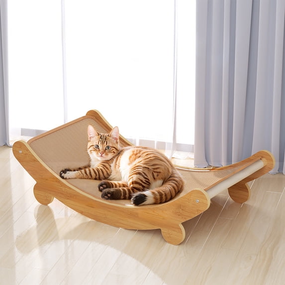 Cat Scratcher Bed for Indoor Cats - 23.6" Large Natural Sisal Cat Scratching Board, Wood Frame Scratch Pad, Modern Cats Lounger/Hammock, Easy Assembly Furniture