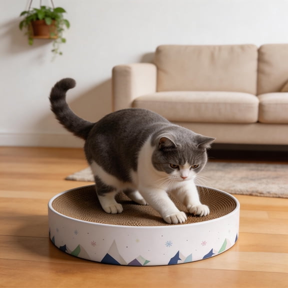 CISILOV Cat Scratcher Cardboard, 2 in 1 Round Cat Scratch Pad, Cat Scratcher Bowl for Indoor Cats/Kittens Grinding Claw, Durable Cat Scratch Board, Furniture Protecter