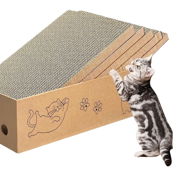 Cat Scratcher Cardboard 5 Pack XL, Reversible Corrugated Cat Scratch Pads with Box, Cat Scratching Board for Indoor Cats