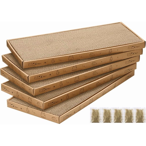 Cat Scratcher Cardboard with Box Durable Corrugate Scratching Kitty Sofa Lounge Bed Reversible Catnip Included for Indoor Cats, Cat Scratching Pad, Cat Post, Double-Sided Design, Large (Box,5pcs)