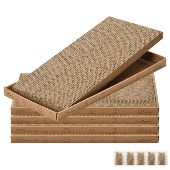 Cat Scratcher Cardboard with Box Durable Corrugate Scratching Kitty Sofa Lounge Bed Reversible Catnip Included for Indoor Cats, Cat Scratching Pad, Cat Post, Double-Sided