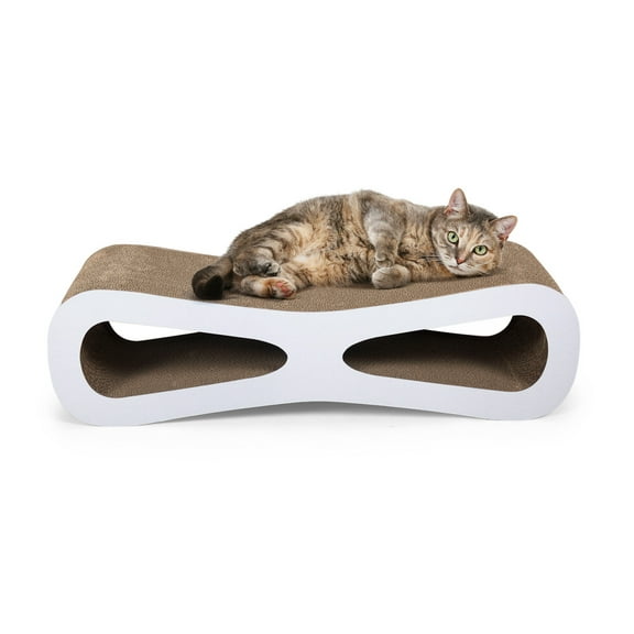 Cat Scratcher Cardboard, Cat Scratching Pad Lounger with Catnip - 29.5x8.5x7.5in Wood Color - Protect Furniture, Durable & Cozy Natural + Paper Composite