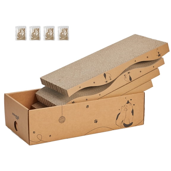 Cat Scratcher Cardboard Pad Scratch Box 4pcs Board For Indoor Cats Reversible Durable With